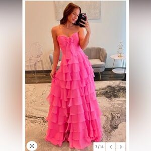 Elegant Pink Strapless Ruffle Prom Dress